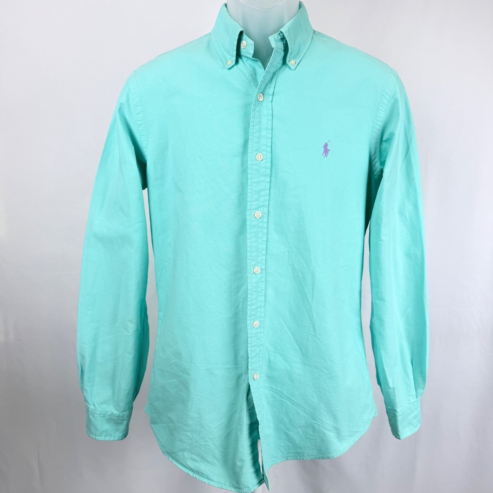 Ralph Lauren S Mint Oxford Button Down Shirt Slim Fit Cotton Pony Mens Aqua